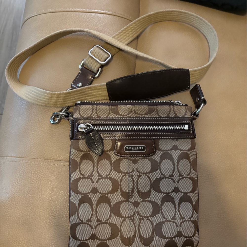 Coach Signature Brown and Tan Crossbody Bag
